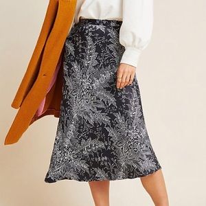 NWT Anthropologie Black Floral Satin Midi Skirt